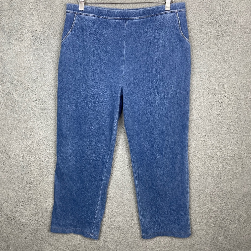 LL BEAN Pull On Jeans Womens Large (33x26.5) Blue Stretch Pockets High Rise